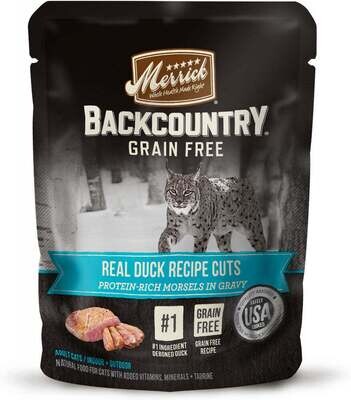 Merrick Backcountry Grain Free Real Duck Cuts Recipe Cat Food Pouch 3-oz, case of 24