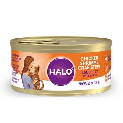 Halo Holistic Grain Free Adult Chicken, Shrimp & Crab Stew Canned Cat Food 5.5-oz, case of 12