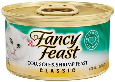 Fancy Feast Cod, Sole and Shrimp Canned Cat Food 3-oz, case of 24