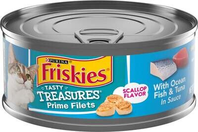 Friskies Tasty Treasures Prime Fillet with Ocean Fish & Tuna Scallop Flavor Canned Cat Food 5.5-oz, case of 24