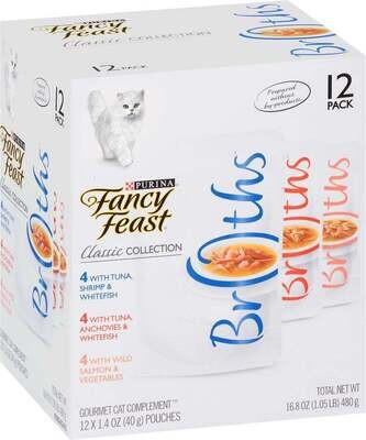 Fancy Feast Classic Collection Broths Variety Pack Supplemental Cat Food Pouches 1.4-oz, 12-pack