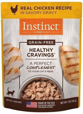 Instinct Healthy Cravings Grain Free Tender Chicken Recipe Meal Topper Pouches for Cats 3-oz, case of 24