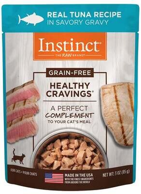 Instinct Healthy Cravings Grain Free Tender Tuna Recipe Meal Topper Pouches for Cats 3-oz, case of 24