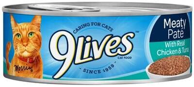 9 Lives Meaty Pate with Chicken and Tuna Dinner Canned Cat Food 13-oz, case of 12