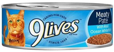 9 Lives Meaty Pate with Ocean Whitefish Dinner Canned Cat Food 5.5-oz, case of 24