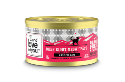 I and Love and You Grain Free Beef, Right Meow! Pate Canned Cat Food 3-oz, case of 24