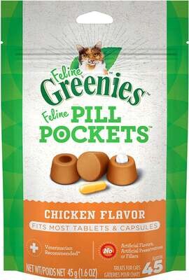 Greenies Pill Pockets Feline Chicken Flavor Cat Treats For capsules or tablets: 1.6-oz, 45 count