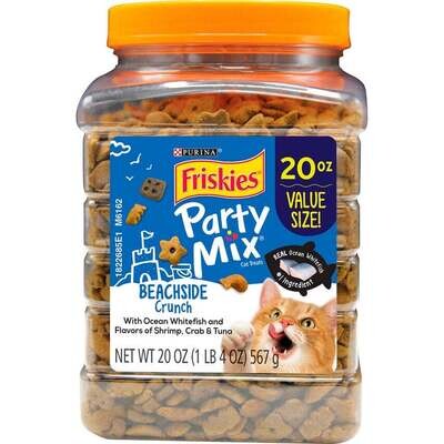 Friskies Party Mix Crunch Beachside Shrimp, Crab and Tuna Cat Treats 20-oz
