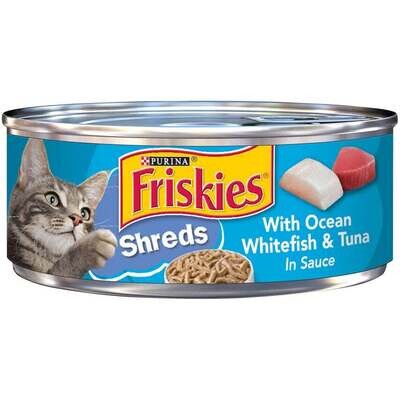 Friskies Savory Shreds with Ocean White Fish & Tuna Canned Cat Food 5.5-oz, case of 24