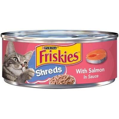 Friskies Savory Shreds Salmon in Sauce Canned Cat Food 5.5-oz, case of 24