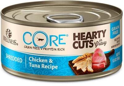 Wellness CORE Natural Grain Free Hearty Cuts Chicken and Tuna Canned Cat Food 5.5-oz, case of 24