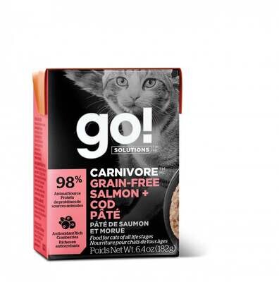 Petcurean Go! Carnivore Grain Free Salmon & Cod Pate Wet Cat Food 6.4-oz, case of 25