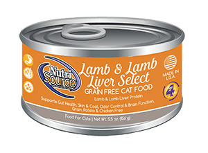 NutriSource Grain Free Lamb & Lamb Liver Select Canned Cat Food 5.5-oz, case of 12