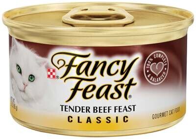 Fancy Feast Tender Beef Pate Canned Cat Food 3-oz, case of 24