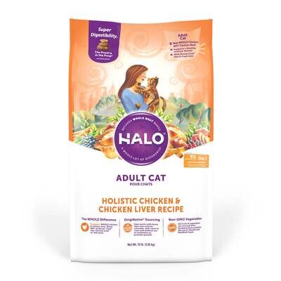 Halo Adult Holistic Chicken & Chicken Liver Recipe Dry Cat Food 10-lb