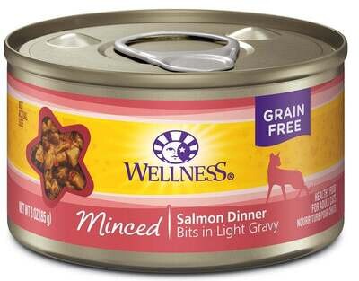 Wellness Grain Free Natural Minced Salmon Dinner Wet Canned Cat Food 3-oz, case of 24