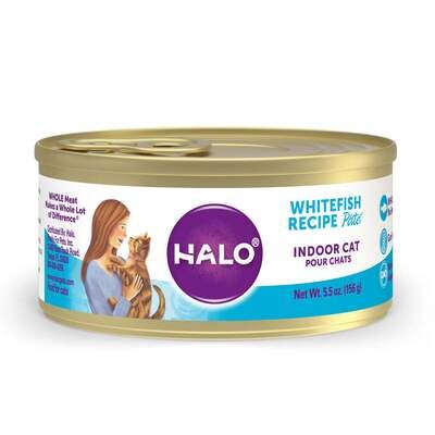 Halo Grain Free Indoor Cat Whitefish Pate Canned Cat Food 5.5-oz, case of 12