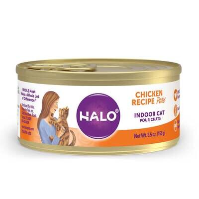 Halo Grain Free Indoor Cat Chicken Pate Canned Cat Food 5.5-oz, case of 12