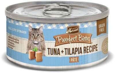 Merrick Purrfect Bistro Tuna and Tilapia Pate Grain Free Canned Cat Food 3-oz, case of 24