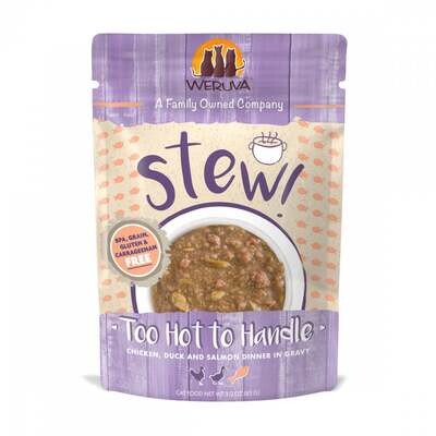 Weruva Classic Cat Stews! Too Hot to Handle with Chicken Duck & Salmon in Gravy Canned Cat Food 3-oz, case of 12