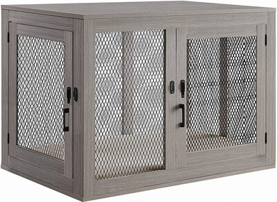 Sophisticated Dog Crate Pet Furniture Designed as an End Table or Night Stand - Medium Driftwood Color