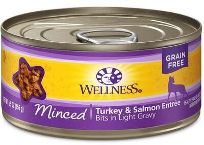 Wellness Grain Free Natural Minced Turkey and Salmon Entree Wet Canned Cat Food 5.5-oz, case of 24