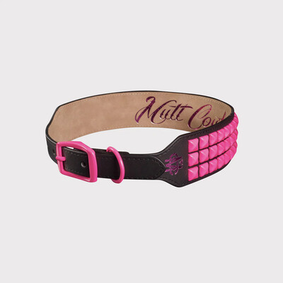 Mutt Couture Black Leather Dog Collar With Pink Studs