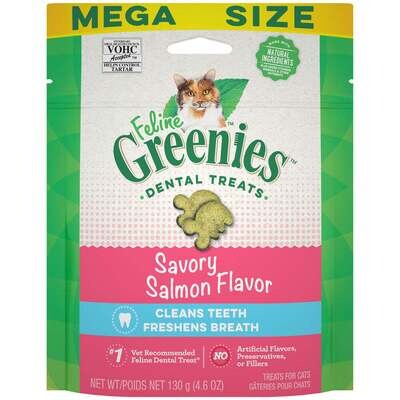Feline Greenies Adult Natural Dental Care Savory Salmon Flavor Cat Treats 4.6-oz Pouch