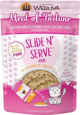 Weruva Slide N' Serve Grain Free Meal of Fortune Chicken Breast Dinner with Chicken Liver Wet Cat Food Pouch 2.8-oz, case of 12