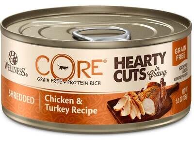 Wellness CORE Natural Grain Free Hearty Cuts Chicken and Turkey Canned Cat Food 5.5-oz, case of 24