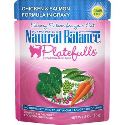 Natural Balance Platefulls Regular Grain Free Chicken and Salmon in Gravy Pouch Wet Cat Food 3-oz, case of 24
