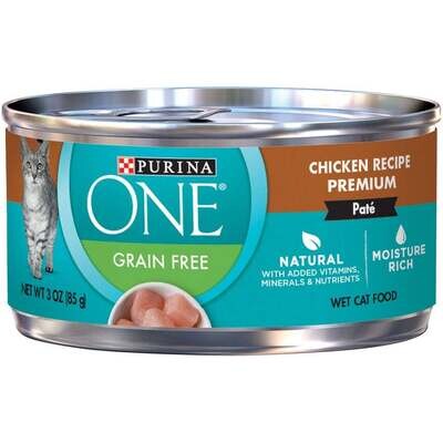 Purina ONE Grain Free Pate Chicken Canned Cat Food 3-oz, case of 24