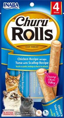 Inaba Cat Churu Rolls Chicken Recipe Wraps Tuna With Scallop Recipe Cat Treats 1.4-oz