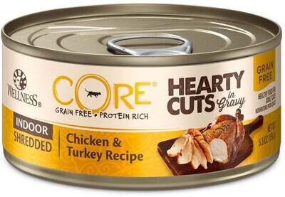 Wellness CORE Natural Grain Free Hearty Cuts Indoor Chicken and Turkey Canned Cat Food 5.5-oz, case of 24