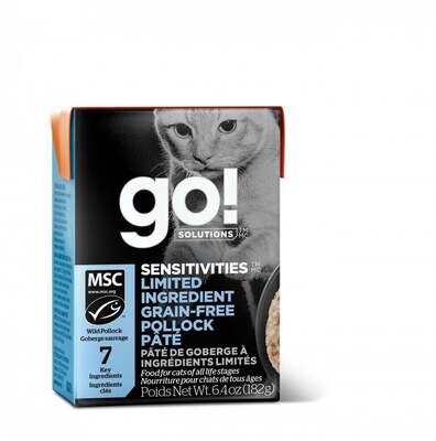 Petcurean Go! Sensitivities Limited Ingredient Grain Free Pollock Pate Wet Cat Food 6.4-oz, case of 24