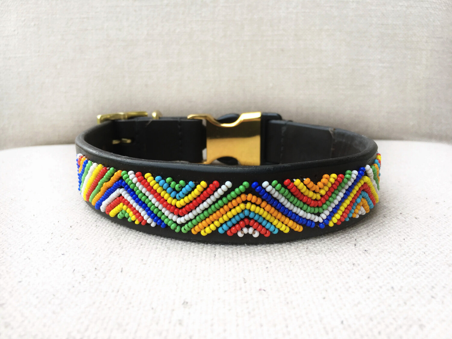The Paw Tribe Rainbow Bead Zig Zag Leather Buckle Dog Collar