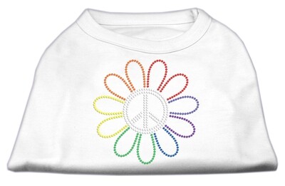 Rhinestone Rainbow Flower Peace Sign Pet Shirt