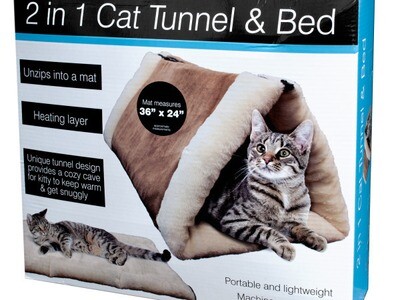2 In 1 Cat Tunnel & Bed with Heating Layer