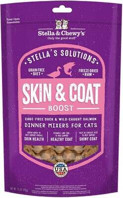 Stella & Chewy's Solutions Skin & Coat Boost Cage Free Duck & Wild Caught Salmon Cat Food Dinner Mixers 7.5-oz