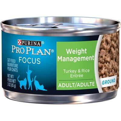 Purina Pro Plan Focus Adult Weight Management Turkey & Rice Entree Ground Canned Cat Food 3-oz, case of 24