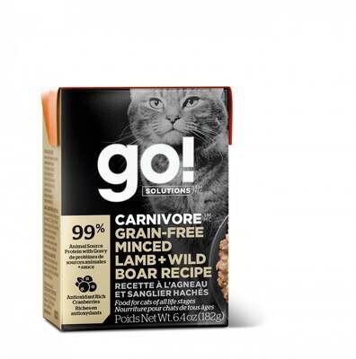 Petcurean Go! Carnivore Grain Free Minced Lamb & Wild Boar Recipe Wet Cat Food 6.4-oz, case of 24