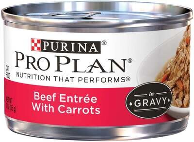 Purina Pro Plan Savor Adult Beef Entree in Gravy with Carrots Canned Cat Food 3-oz, case of 24