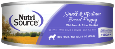 NutriSource Canned Dog Food Small & Medium Breed Puppy Chicken & Rice Recipe 5.5oz