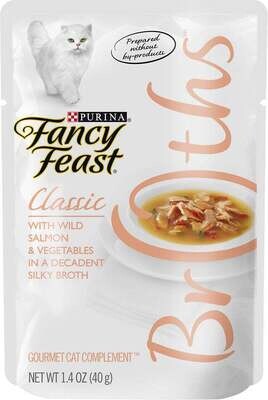Fancy Feast Classic Broths with Wild Salmon & Vegetables Supplemental Cat Food Pouches 1.4-oz, case of 16