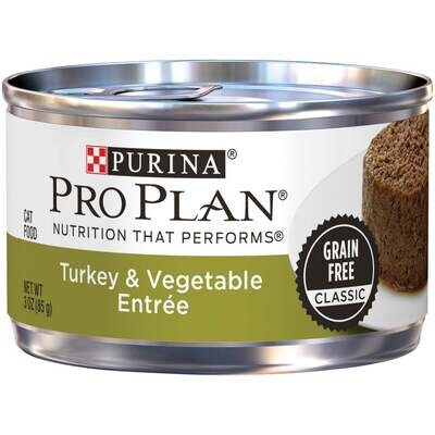 Purina Pro Plan Savor Adult Grain Free Turkey and Vegetable Entree Classic Canned Cat Food 3-oz, case of 24