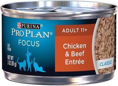 Purina Pro Plan Focus Senior Cat 11 + Chicken & Beef Entree Canned Cat Food 3-oz, case of 24
