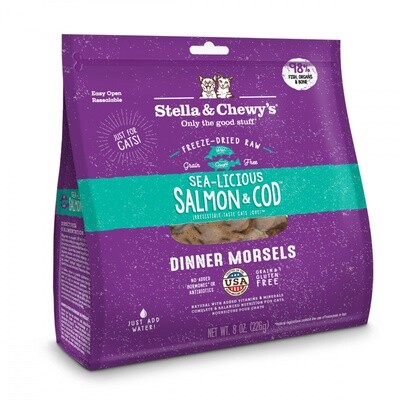 Stella & Chewy's Sea-Licious Salmon & Cod Dinner Morsels Grain Free Freeze Dried Raw Cat Food 8-oz