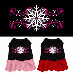 Pink Snowflake Screen Print Dog Dress