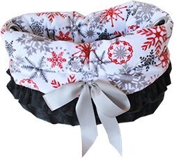 Red Snowflake Reversible Snuggle Bugs Pet Bed, Bag, and Car Seat All-in-One