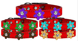 Metallic Flower Leather Collar Metallic Red